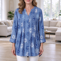 Diana | Blue snowflake pleated button notch neck tunic 1