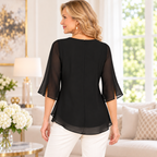 Harriet | Black floral embroidered pleated blouse 3