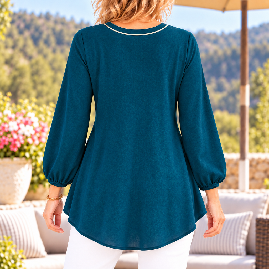 Bianca | Floral embroidered split neck tunic 3