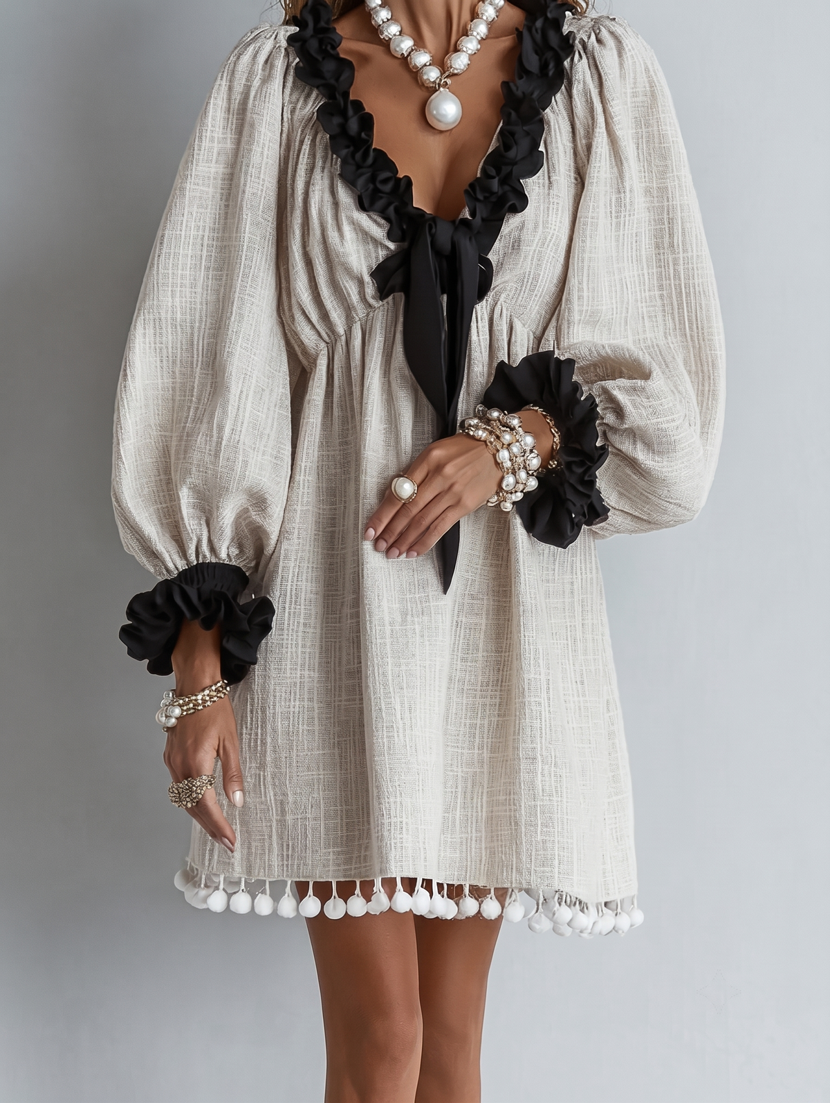 Anneliese | Ruffle-trim puff sleeve mini dress 3